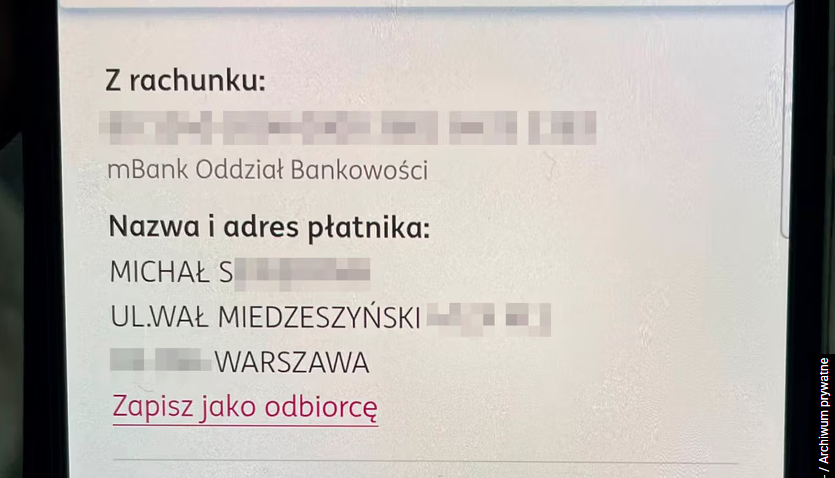Dowód przelewu na Michała Sewerynika